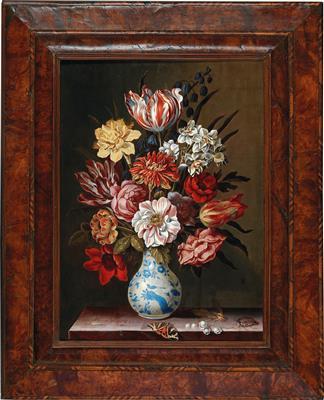 A flower still life with tulips~ roses and anemones in a Chinese vase by 
																			Bartholomeus Assteyn